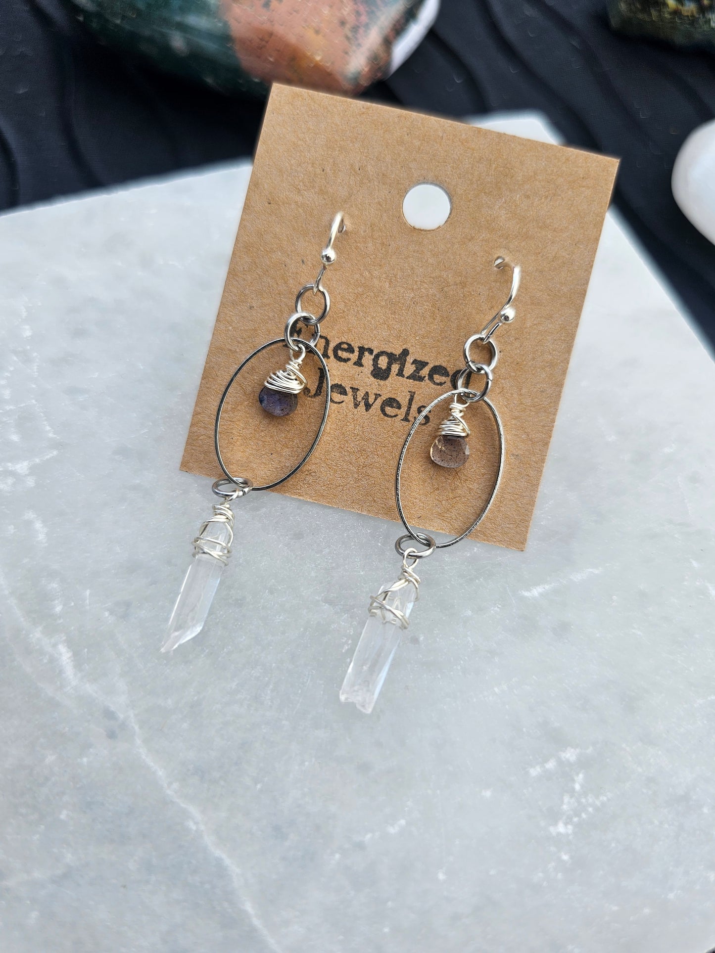 Labradorite Goddess Quartz Point Earrings