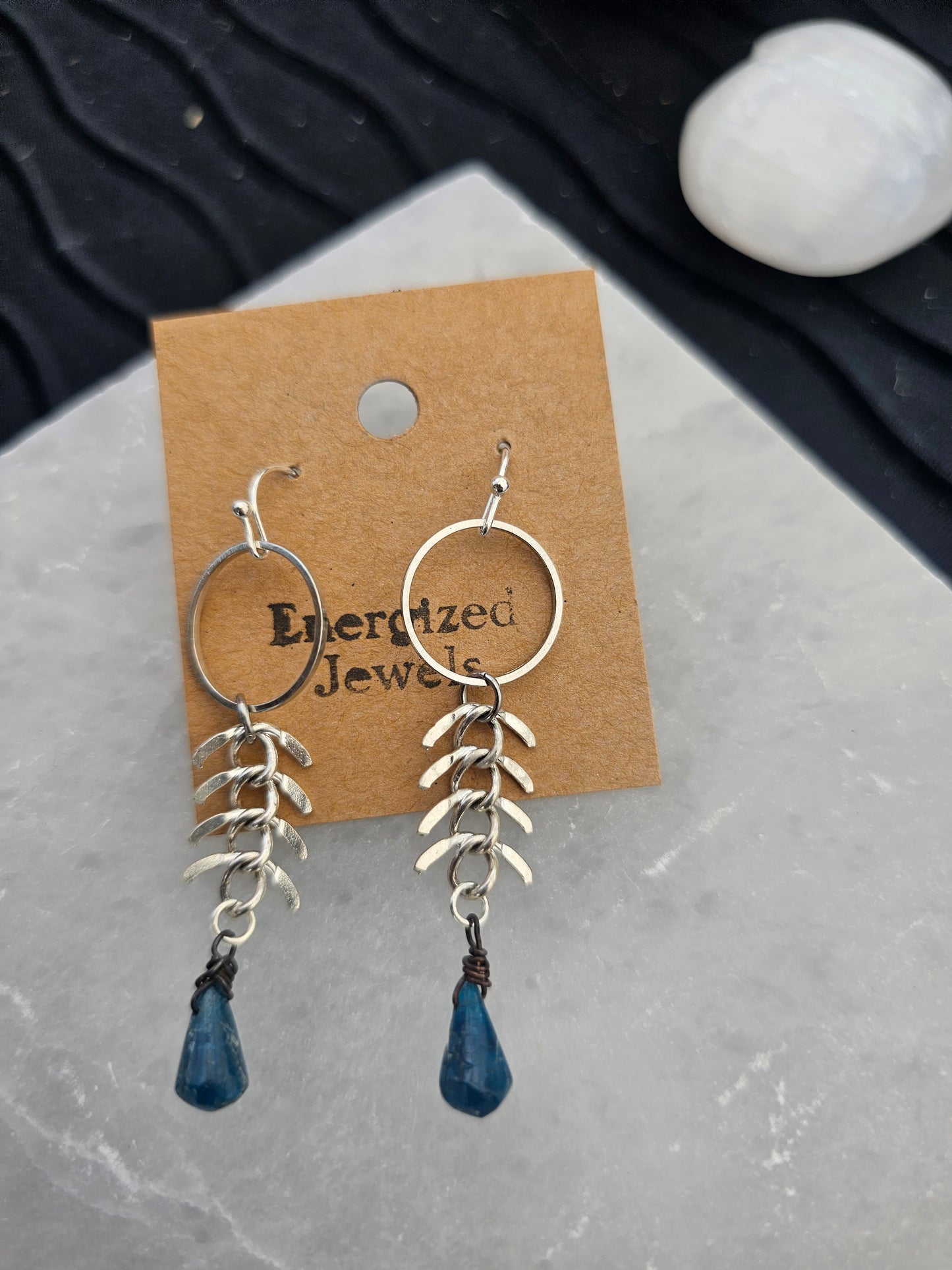 Blue Apatite Fishbone Earrings