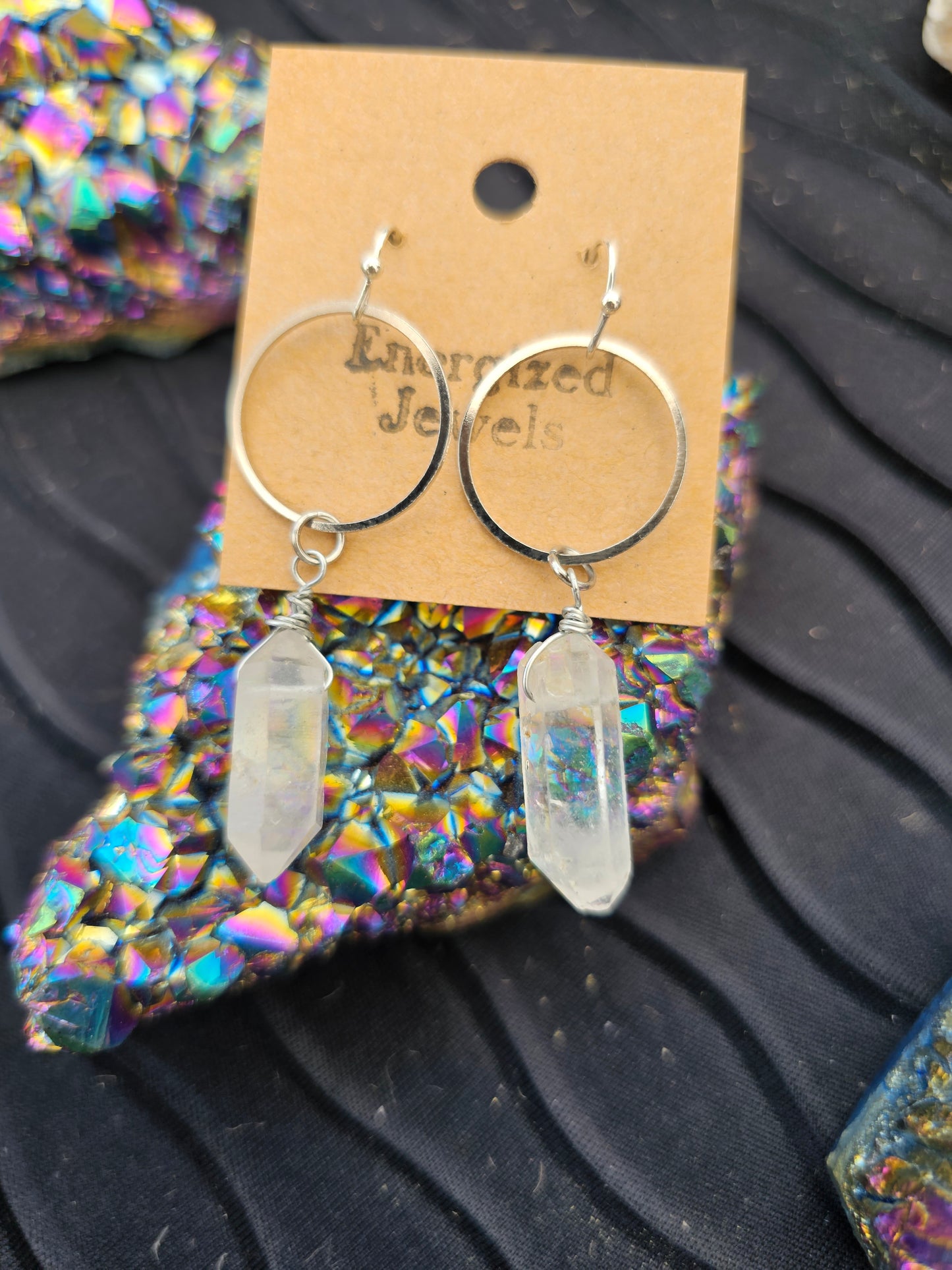 Raw Quartz Silver Hoop Earrings