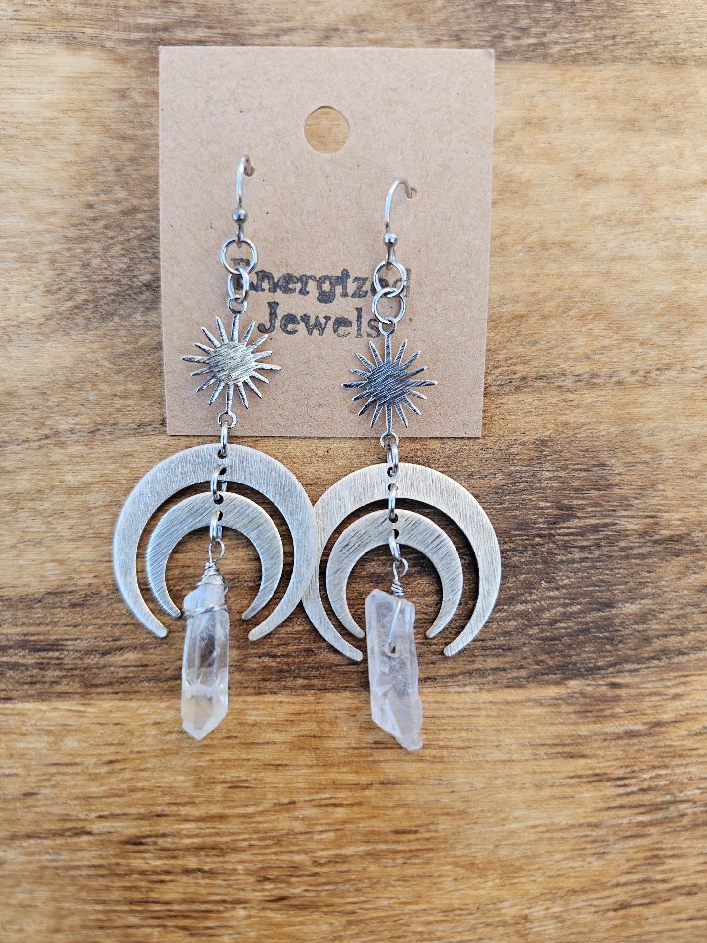 Crescent Moon Phase Earrings | Raw Quartz Crescent Moon Earrings | Raw Pointed Quartz Moon Earrings | Stone Earrings