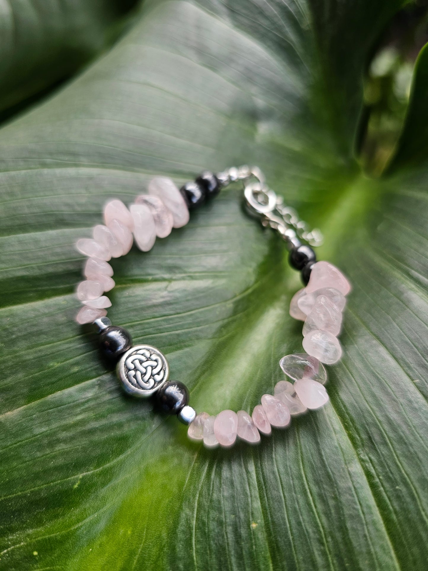 Pink Rose Quartz and Hematite Sterling Bracelet