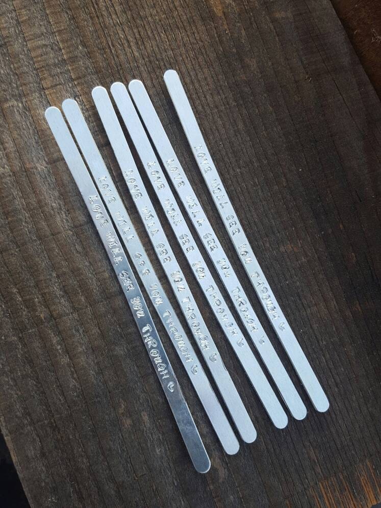 Grateful Dead Inspired, Love Will See You Through, Hand stamped Cuff, Stacked Metal Bracelets