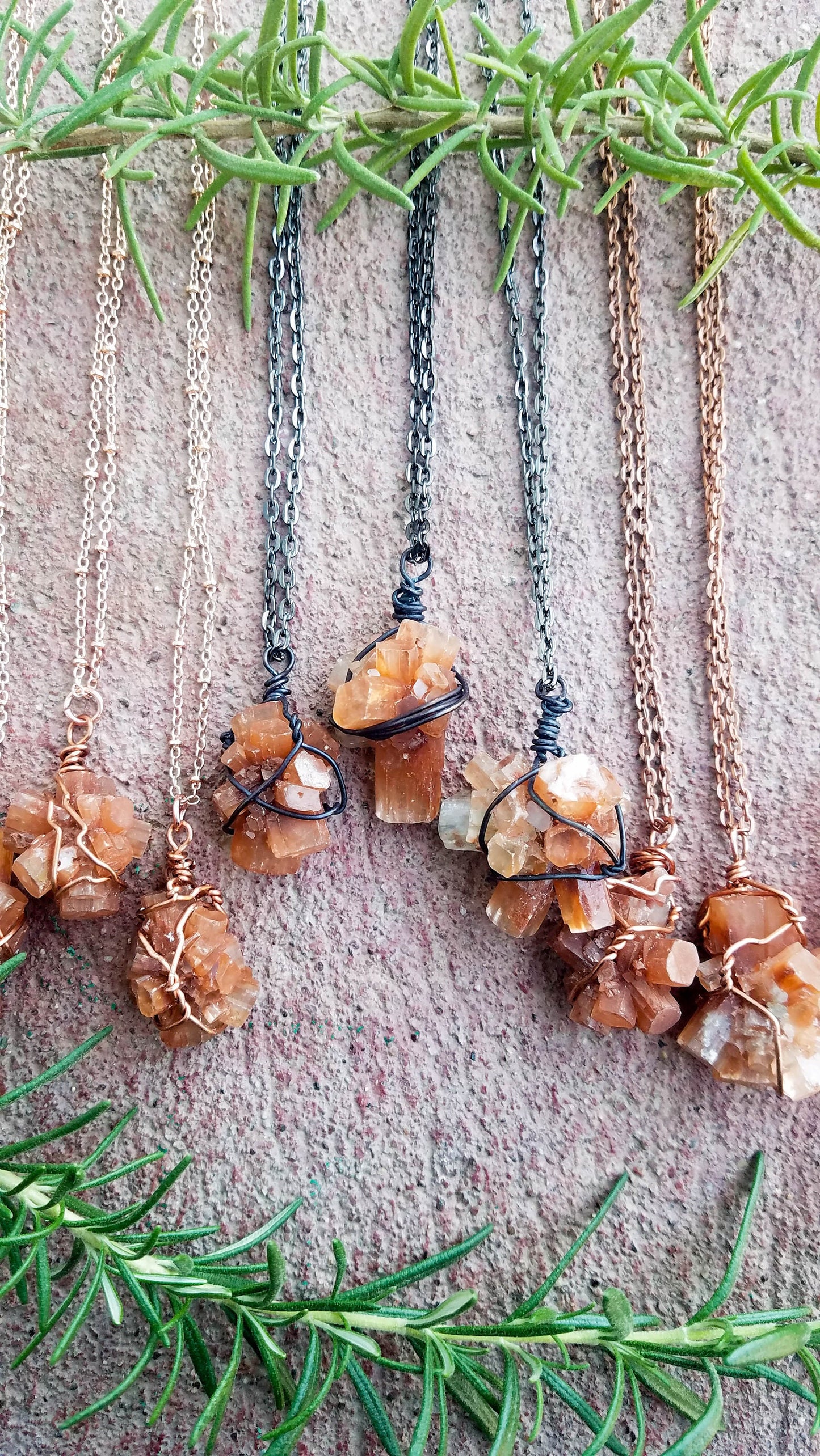 Crystal Necklace - Aragonite Cluster- Rough Mineral Specimen - Natural Crystal GemStones - Copper Wrapped Crystal