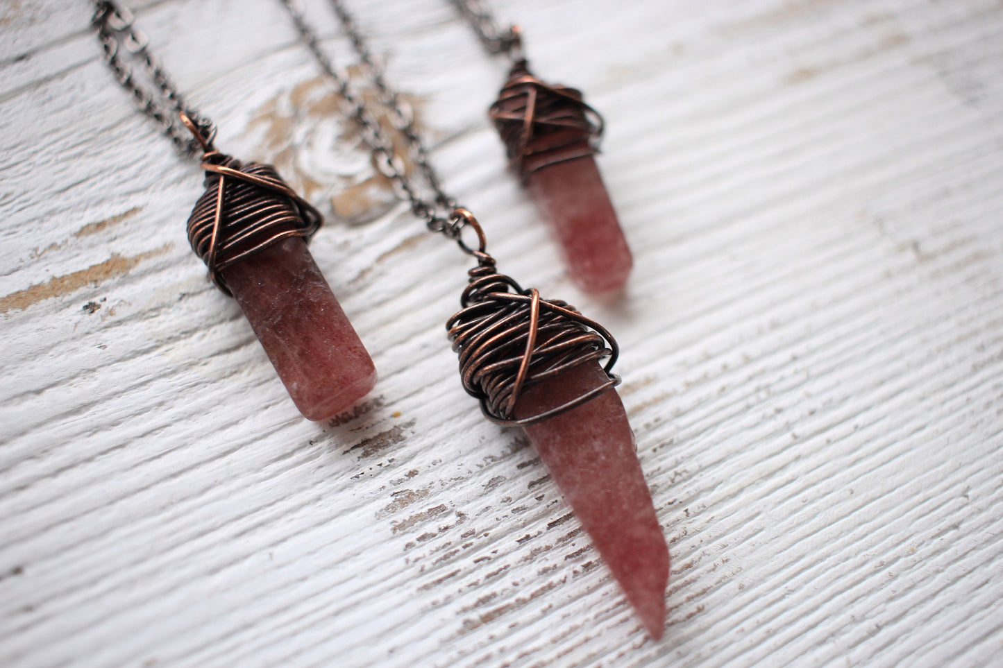 Strawberry Quartz Necklace | Pink Crystal Necklace | Simple Crystal Necklace | Crystal Healing- Unconditional Love, Harmony