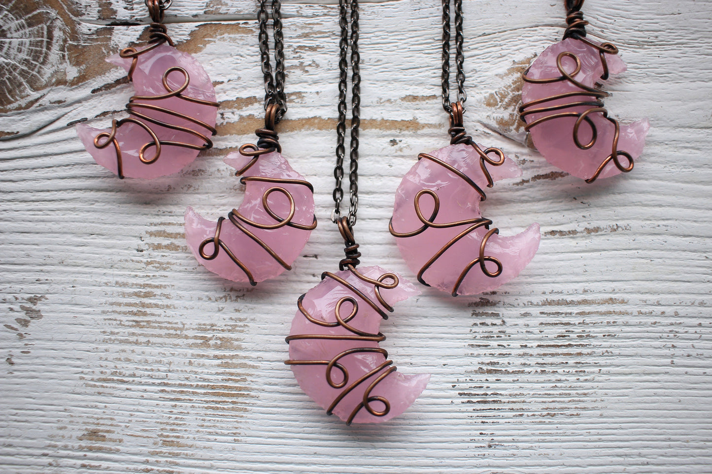 Pink Moon Necklace | ROSE QUARTZ Crescent Moon Necklace | Handmade Moon