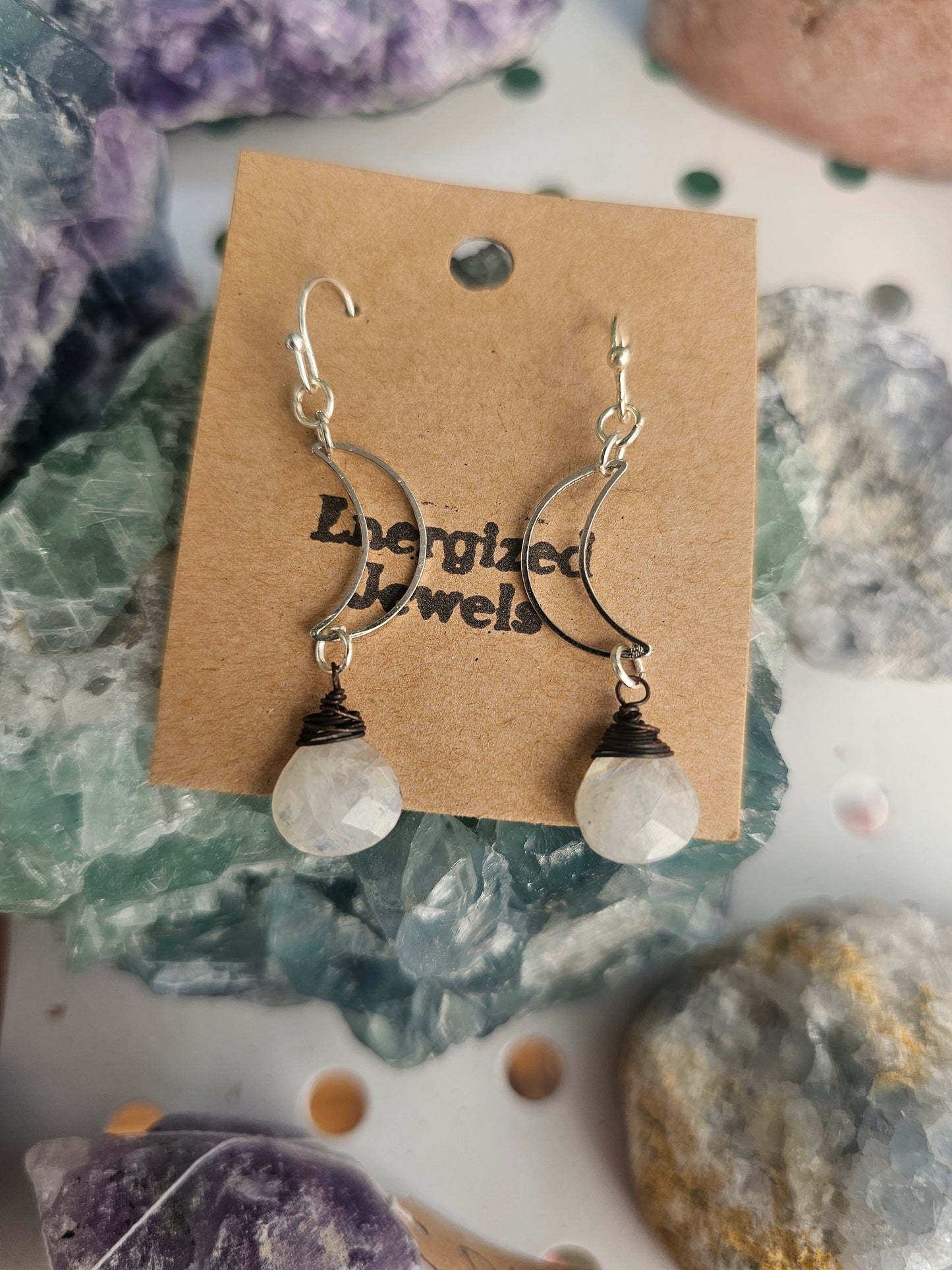 Blue Crescent Moon Earrings | Apatite Moon Earrings | Handmade Silver Gemstone Earrings | Energized Jewelry