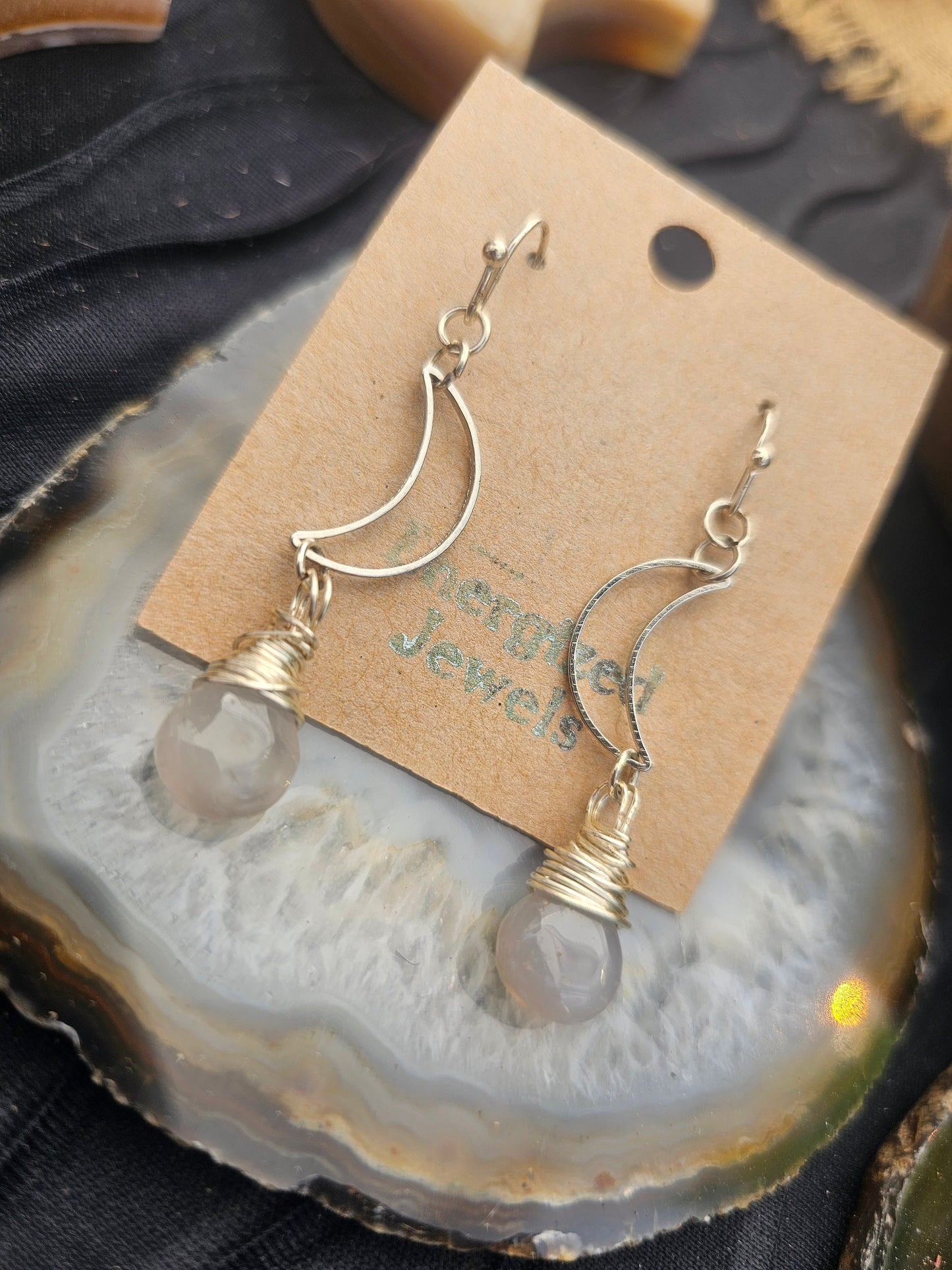 Blue Crescent Moon Earrings | Apatite Moon Earrings | Handmade Silver Gemstone Earrings | Energized Jewelry