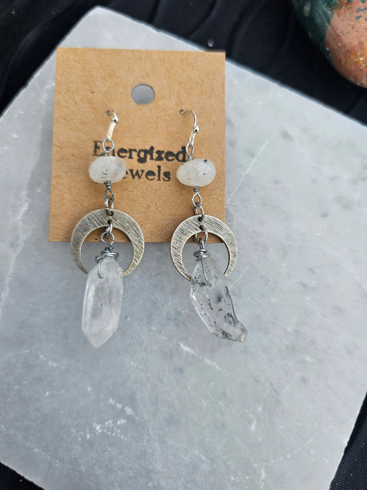 Moonstone Moon Earrings