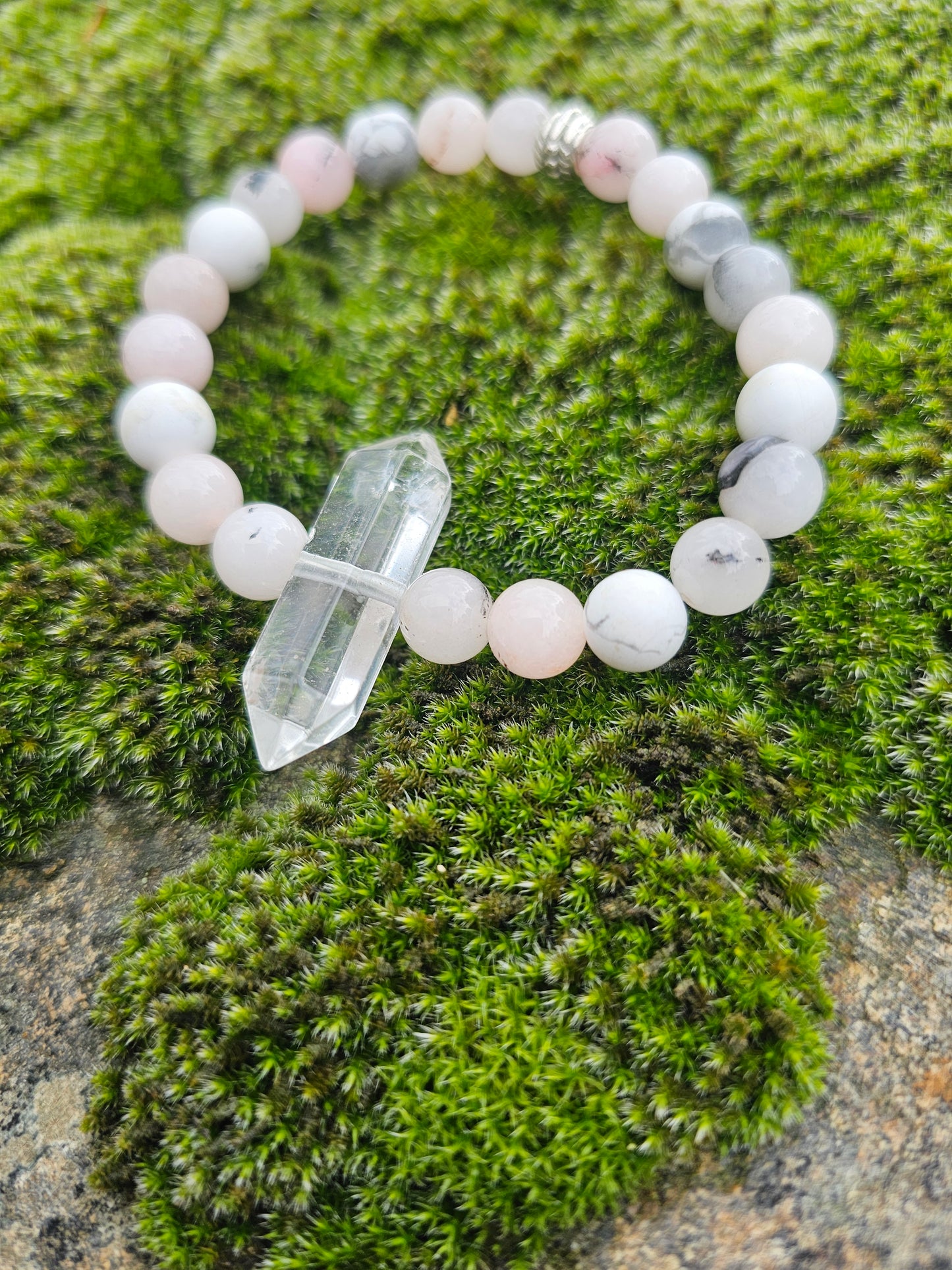 Pink Opal + Double Terminated Quartz Bracelet