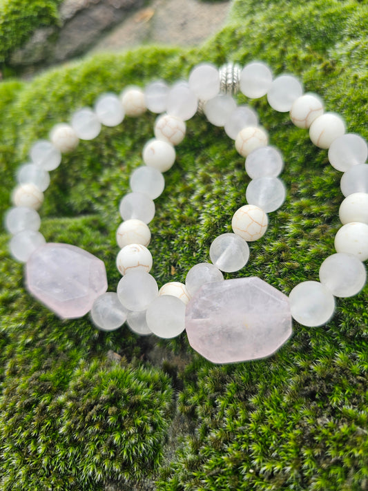 Rose Quartz + Manganese Bracelet