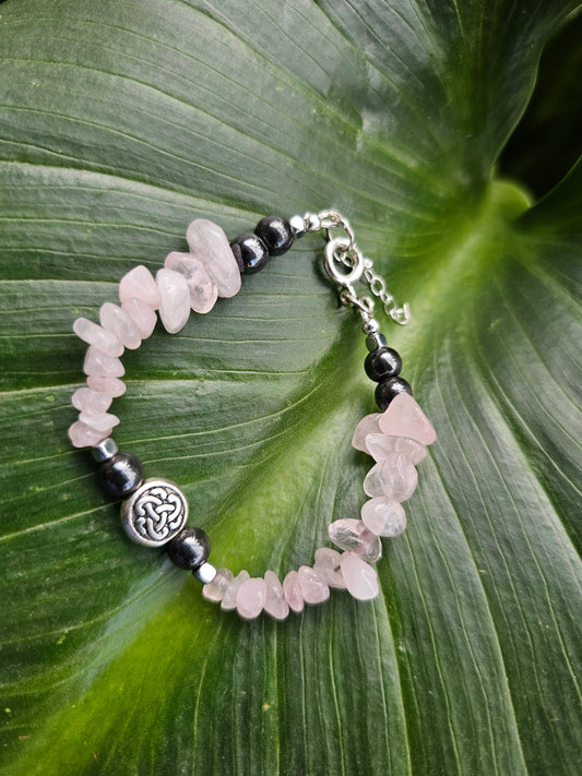 Pink Rose Quartz and Hematite Sterling Bracelet