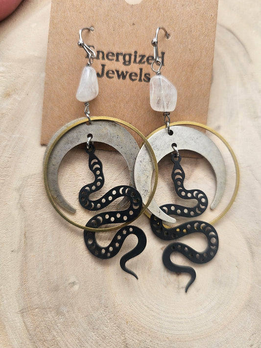 Rainbow Moonstone Mix-metal Black Earrings