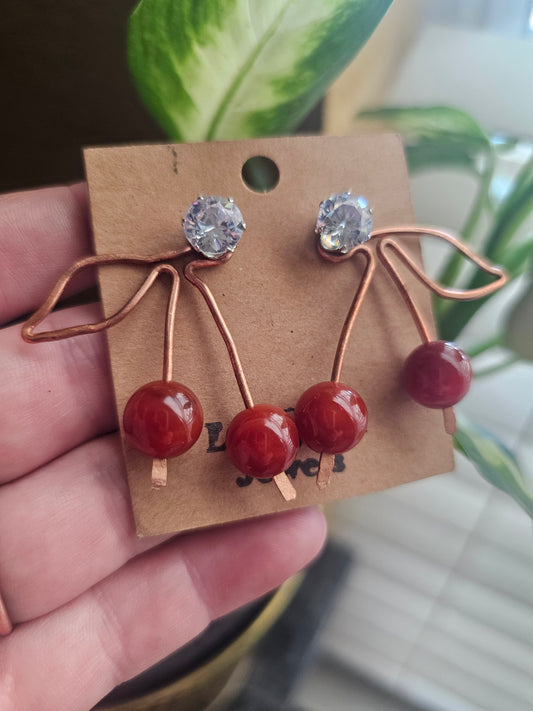 Carnelian Cherry Ear Jackets with Free Studs