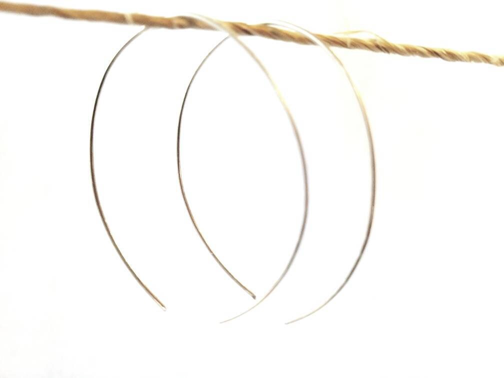 Pull Through Hoop Earrings Threaded Earring | Minimalist Hoop Earring Backless Earring | Sterling Silver Gold Filled Rose Gold Filled Hoop