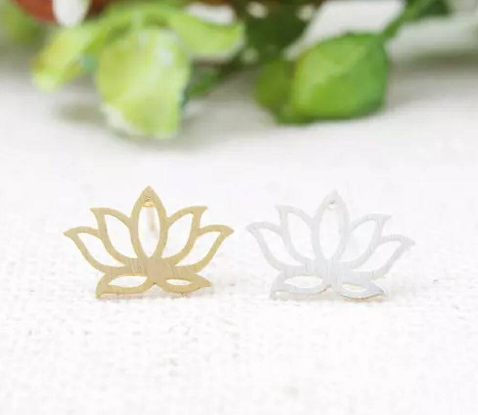 Tiny Lotus Stud Earrings, Yoga Lotus, Small Lotus Stud Earrings, Silver Lotus Earrings, Dainty Minimal Lotus Earrings