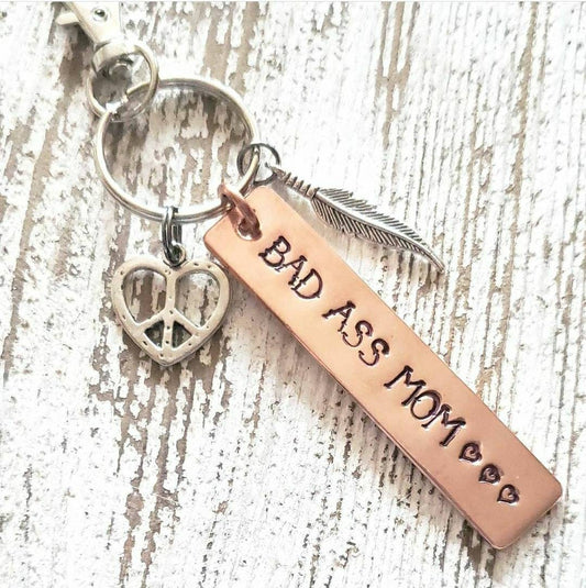 Mom Keychain - Bad Ass Mom Girl Mom - Boy Mom - Gift for Mom - Humorous Moms Keychain - Personalized