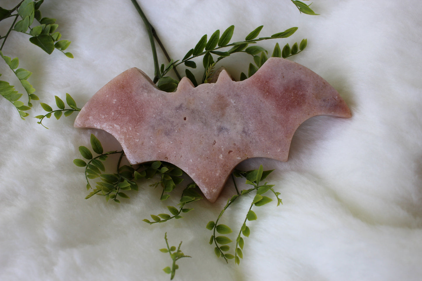 Large Carved Bat - Pink Amethyst Polished Stones | Pink Druzy Crystal Carving Nocturnal Pollinators Brazil