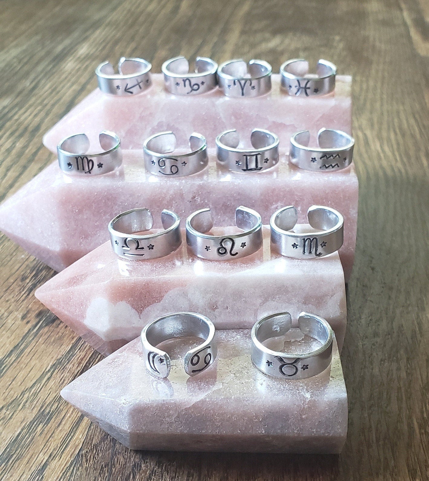 ZODIAC Rings | Handstamped Tarnish Resistant Silver Zodiac Rings | Moon and Star Signs |  Silver Horoscope Rings | Scorpio Leo Libra