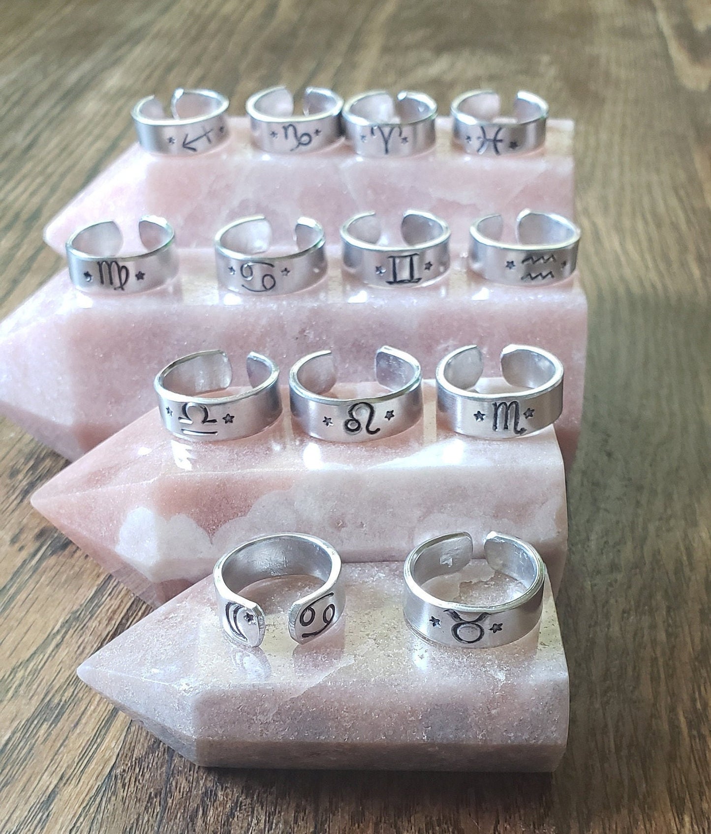 ZODIAC Rings | Handstamped Tarnish Resistant Silver Zodiac Rings | Moon and Star Signs |  Silver Horoscope Rings | Scorpio Leo Libra