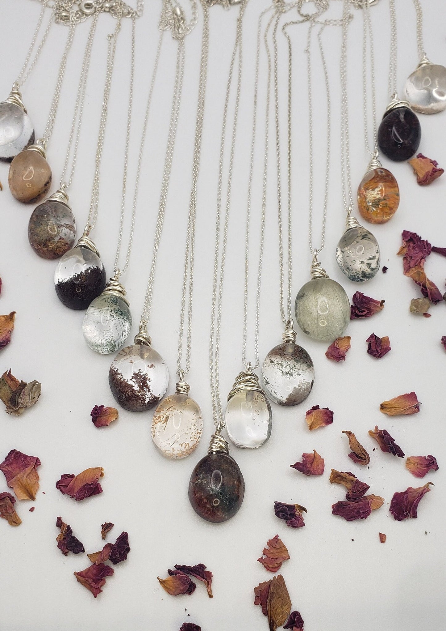 Garden Quartz Necklace| Minimal Sterling Silver Crystal Necklace | Lodolite Gemstone Necklace Minimalist