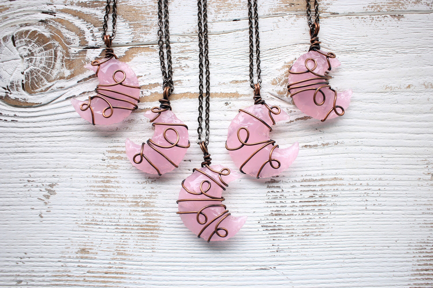ROSE QUARTZ MOON Necklace | Pink Moon Necklace | Crescent Moon Necklace | Handmade Moon Necklace