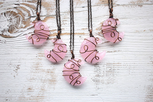 ROSE QUARTZ MOON Necklace | Pink Moon Necklace | Crescent Moon Necklace | Handmade Moon Necklace