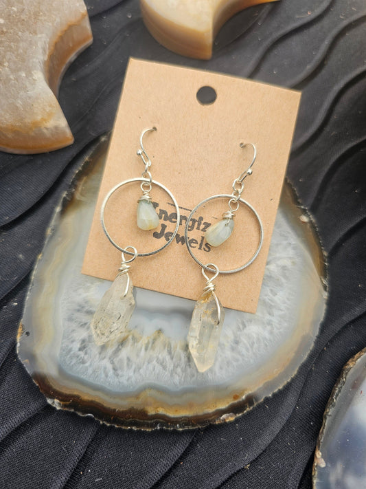 Crystal Hoops |Goddess Earrings |  Silver Hoop Earrings | Quartz Earrings | Lite Blue Stone Earrings
