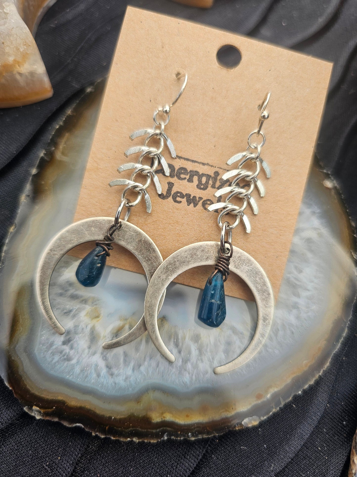 Silver Moon Crystal Earrings | Moon Goddess Earrings |  Silver Apatite Earrings | Crystal Earrings | Blue Stone Earrings