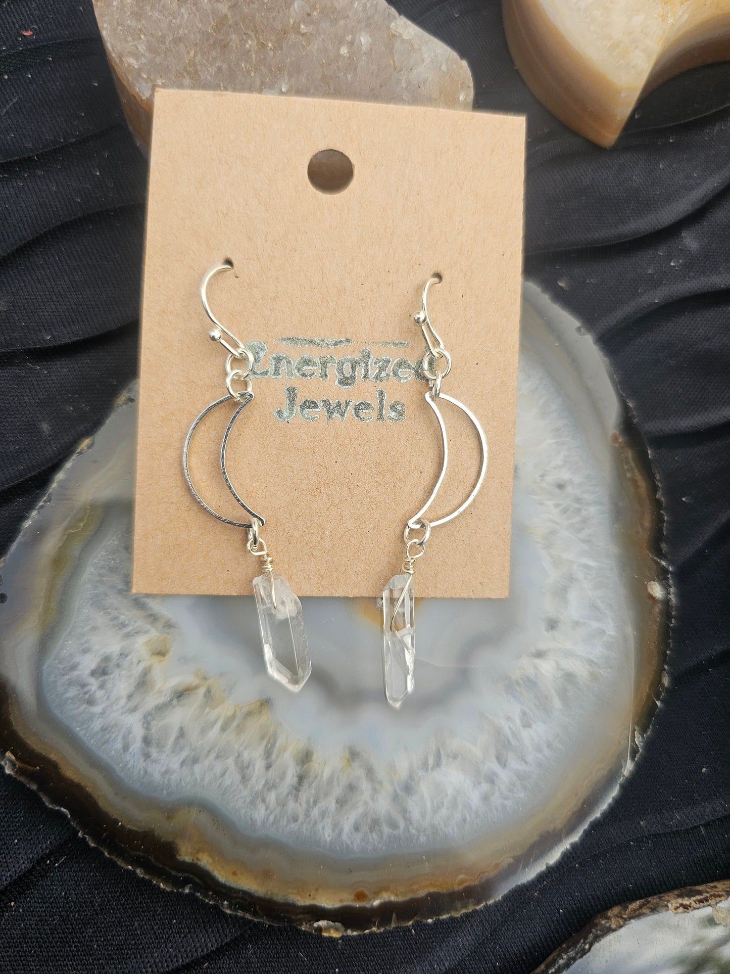 Silver Crescent Moon Earrings | Moonstone Moon Earrings | Handmade Silver Gemstone Earrings | Energized Jewelry