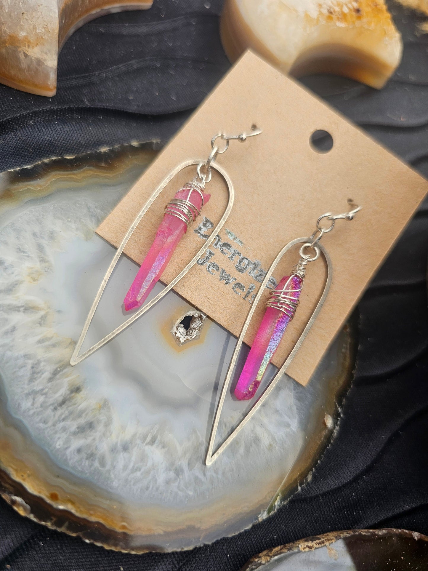 Crystal Hoops | Pink Quartz Hoops |  Silver Hoop Earrings | Quartz Earrings | Hand made Crystal jewelry